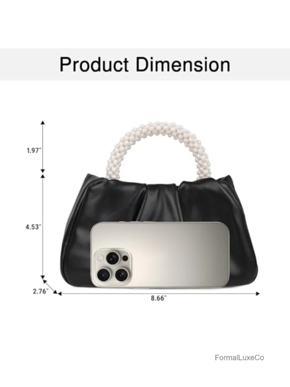 Soft Leather Pleated Clutch Evening Bag Pearl Handle Bridal Wedding Purse